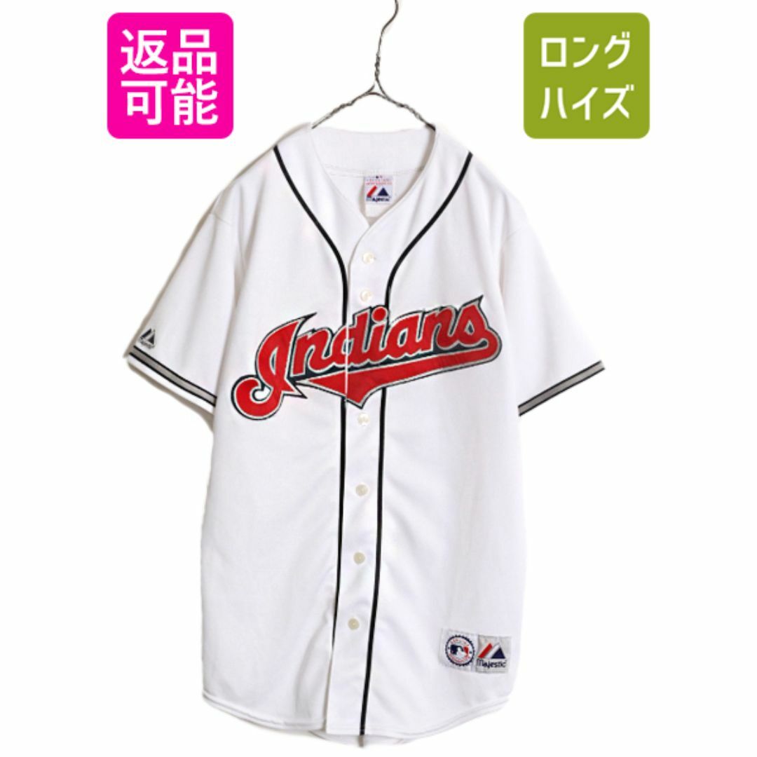 MLB オフィシャル Majestic インディアンズ ベースボール シャツ メンズ M 程/ ユニフォーム ゲームシャツ メジャーリーグ 半袖シャツ 廃盤 スポーツ/アウトドアの野球(ウェア)の商品写真