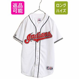 MLB オフィシャル Majestic インディアンズ ベースボール シャツ メンズ M 程/ ユニフォーム ゲームシャツ メジャーリーグ 半袖シャツ 廃盤(ウェア)