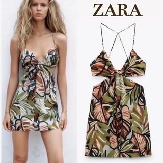 ZARA - 【タグ無し新品】ZARA リネン トロピカル柄ワンピース