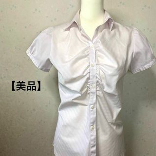 【美品】 フレックスジャパン　半袖ブラウス 開襟 ピンク L(シャツ/ブラウス(半袖/袖なし))