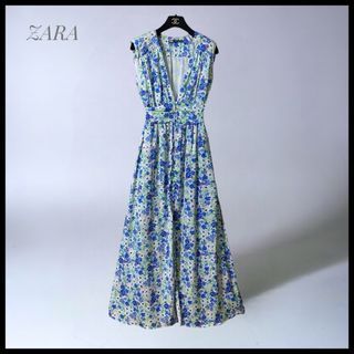 ザラ(ZARA)の【ZARA】 フラワープリント  Vネックシャツドレス  フレアワンピース(ロングワンピース/マキシワンピース)