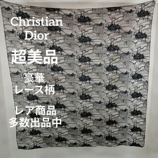 クリスチャンディオール(Christian Dior)のけ378超美品　クリスチャンディオール　スカーフ　豪華レース柄　シースルー　花柄(バンダナ/スカーフ)