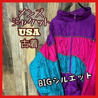 ギャップ(GAP)のナイロン ブルゾン メンズ XL ジップ パープル USA古着 長袖 ジャケット(ナイロンジャケット)