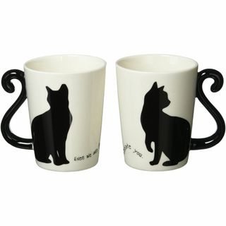 【色: 黒】アルタ(Artha) マグカップ ツインマグ 黒猫 シンプル 陶器製(テーブル用品)