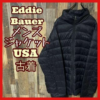 エディーバウアー(Eddie Bauer)のエディーバウアー L ブラック ナイロン ブルゾン ロゴ 古着 長袖 ジャケット(ナイロンジャケット)