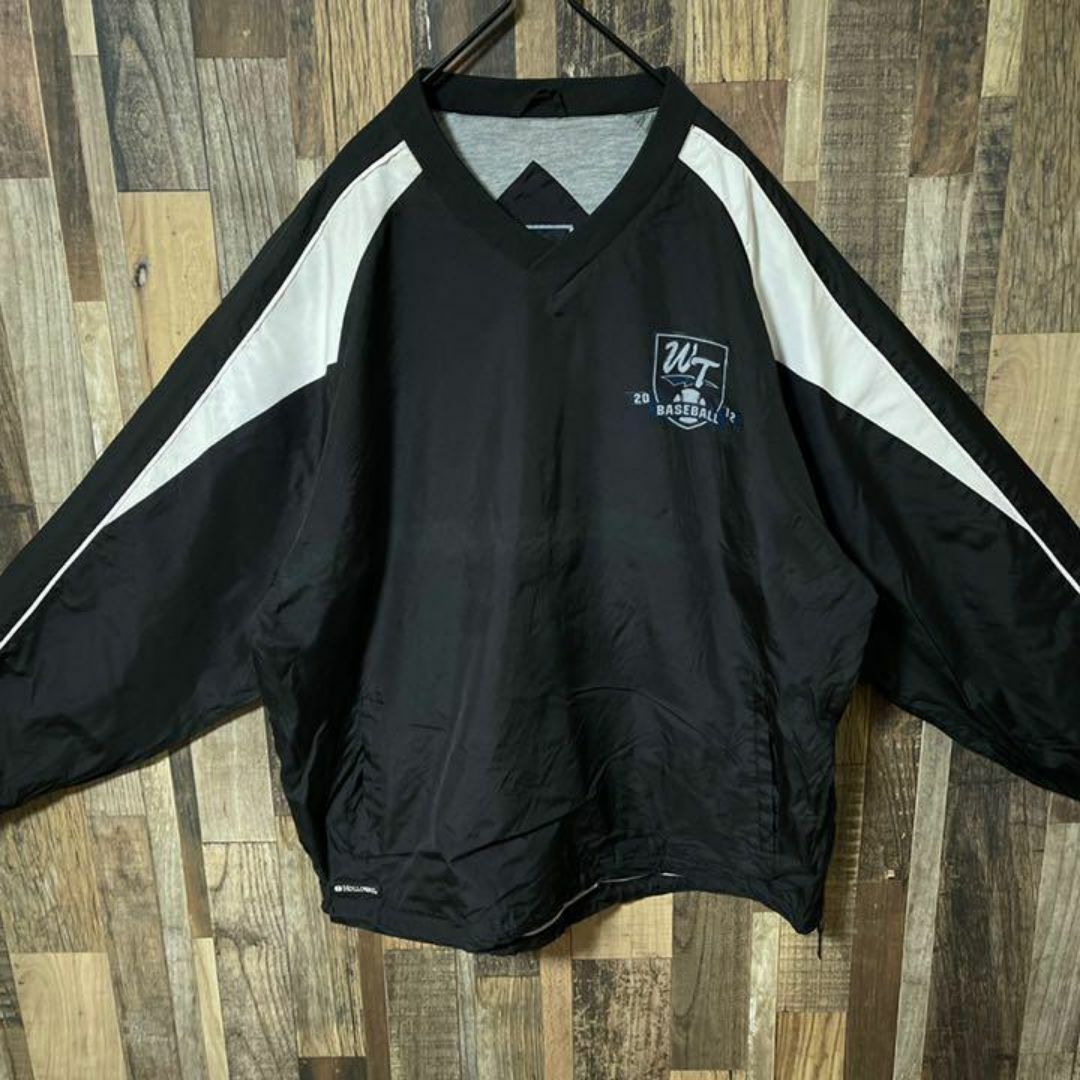 メンズ ナイロン プリント L ゲームシャツ ブラック 古着 長袖 ジャケット メンズのジャケット/アウター(ナイロンジャケット)の商品写真