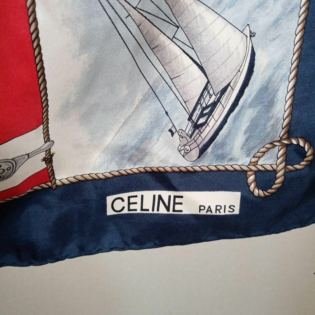 celine(セリーヌ)のけ400超美品　セリーヌ　スカーフ　最高級シルク100　船柄　ネイビー レディースのファッション小物(バンダナ/スカーフ)の商品写真