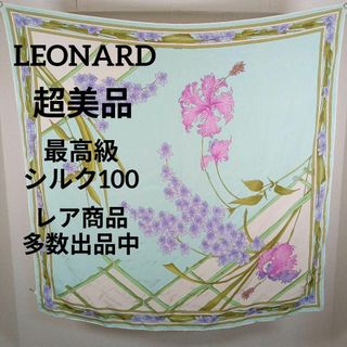 レオナール(LEONARD)のけ408超美品　レオナール　スカーフ　最高級シルク100　花柄　シフォン地(バンダナ/スカーフ)