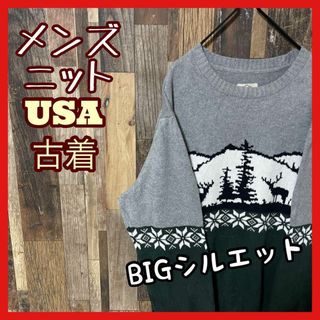 セーター アニマル XL グリーン メンズ ニット USA古着 90s 長袖(ニット/セーター)