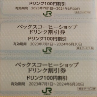 ジェイアール(JR)のJR東日本優待券のベックスコーヒー100円割引券24枚300円(フード/ドリンク券)