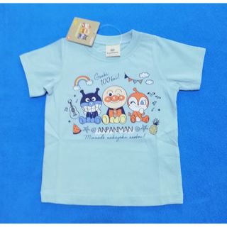 アンパンマン - 新品　100cm　アンパンマン　2023おすわり3キャラ柄半袖Ｔシャツ　ブルー