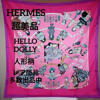 エルメス(Hermes)のけ420超美品　エルメス　スカーフ　90カレ　ハロードリー　人形柄　ピンク(バンダナ/スカーフ)