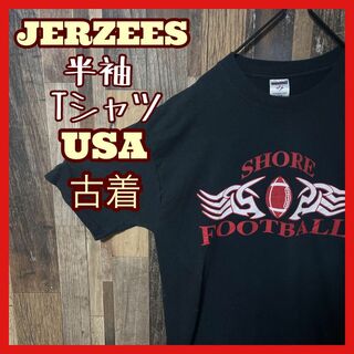 ジャージーズ(JERZEES)のフットボール ジャージーズ L メンズ ブラック USA古着 半袖 Tシャツ(Tシャツ/カットソー(半袖/袖なし))
