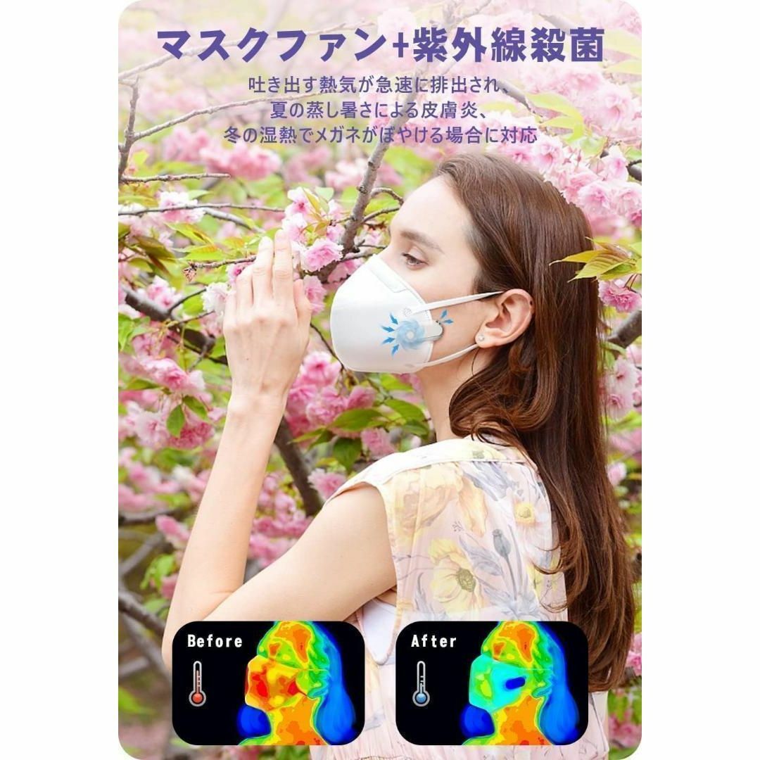 マスク扇風機 冷風扇 携帯式 マスクファン 3~5℃ 超軽量 マスク蒸れ 花粉 スマホ/家電/カメラの冷暖房/空調(扇風機)の商品写真