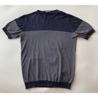 ジョンスメドレー(JOHN SMEDLEY)のJOHN SMEDLEY  半袖クルーネックボーダーニット M ネイビー(ニット/セーター)