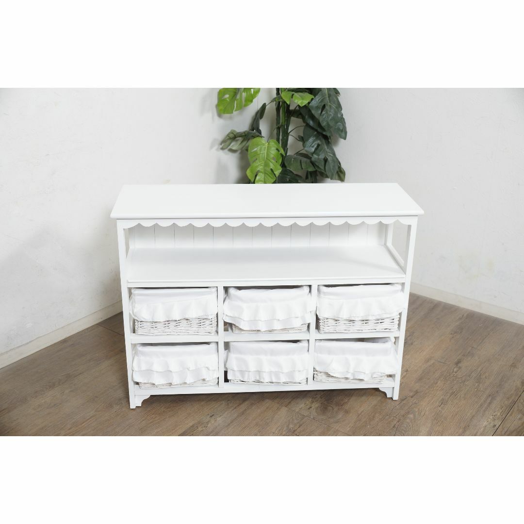 お姫様風 白家具 ランドリーチェスト キャビネット バスケット6個