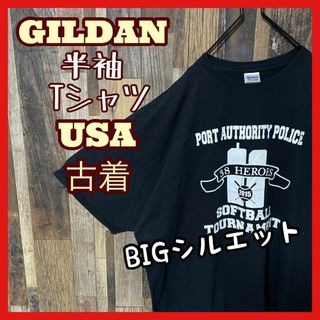 ギルダン メンズ プリント 2XL ブラック ゆるだぼ 古着 半袖 Tシャツ(Tシャツ/カットソー(半袖/袖なし))