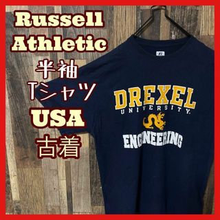 ラッセルアスレティック(Russell Athletic)のラッセルアスレティック ネイビー チームロゴ メンズ L 古着 半袖 Tシャツ(Tシャツ/カットソー(半袖/袖なし))