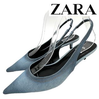 ザラ(ZARA)の〈極美品〉ZARA ザラ【24.5cm】アンクルストラップ ミュール デニム(ミュール)