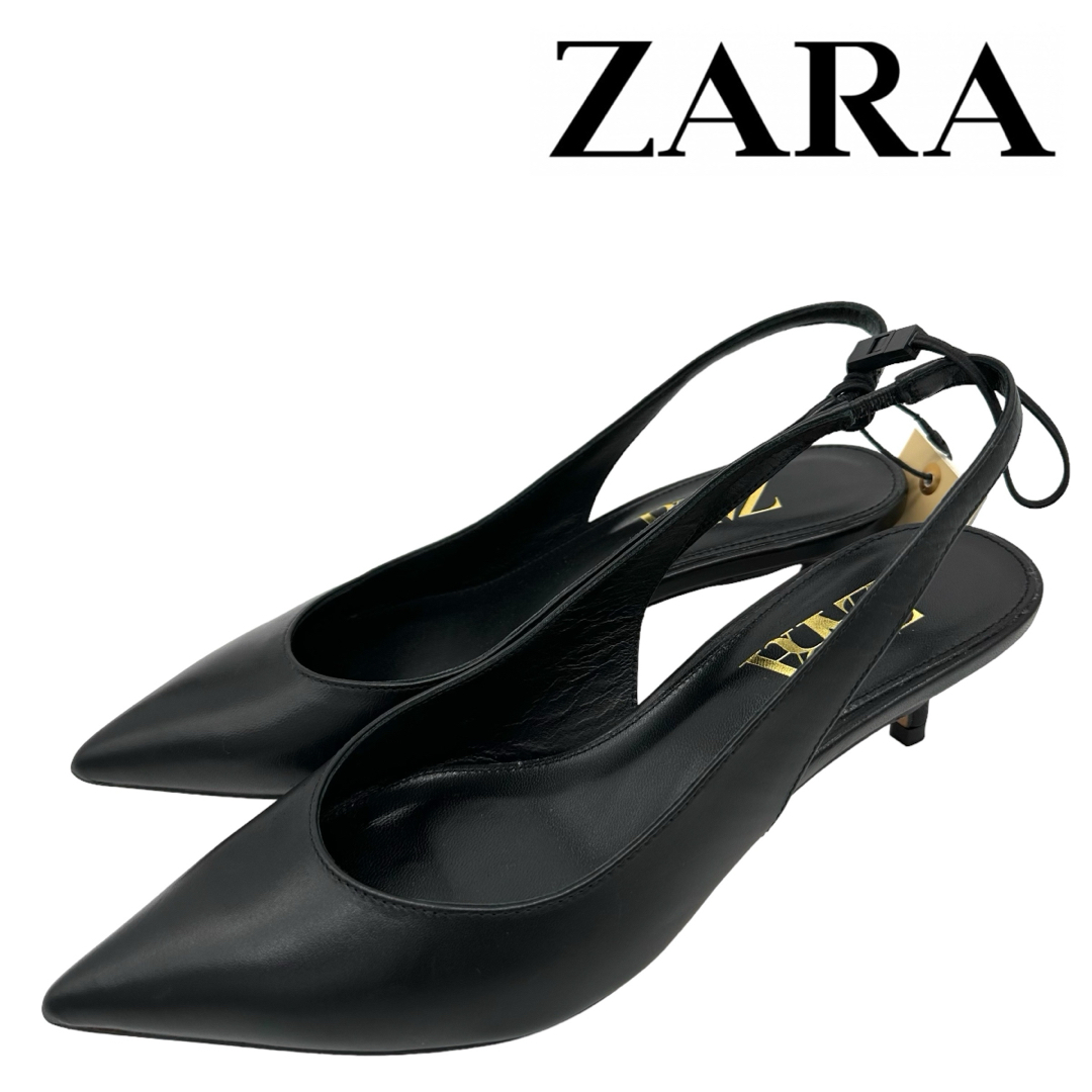 ZARA(ザラ)の〈極美品〉ZARA ザラ【25cm】レザー ポインテッドトゥ ミュール 黒 レディースの靴/シューズ(ミュール)の商品写真