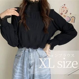 シフォンブラウス シアートップス シースルー フリル 長袖 　XL(シャツ/ブラウス(長袖/七分))