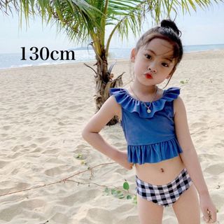 アウトレット★チェックパンツセパレート水着　130cm 海外子供服 女の子 (水着)