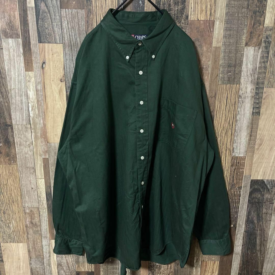 CHAPS(チャップス)のチャップス ボタンダウン グリーン メンズ 2XL シャツ 古着 90s 長袖 メンズのトップス(シャツ)の商品写真