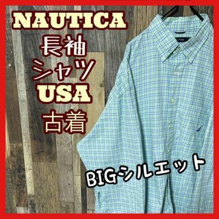 ノーティカ(NAUTICA)のノーティカ チェック ミント 2XL メンズ シャツ USA古着 90s 長袖(シャツ)