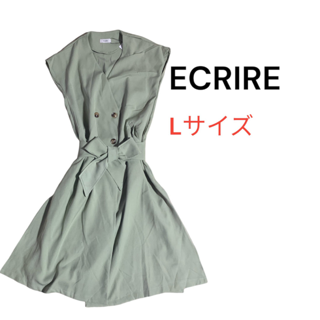 【ECRIRE】エクリール　タグ付き　ロングコート　ジレ　ノーカラー　Lサイズ レディースのジャケット/アウター(ロングコート)の商品写真