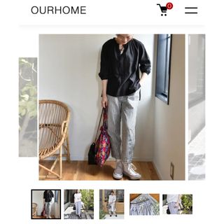 ourhome  ストライプ柄セミワイドパンツ