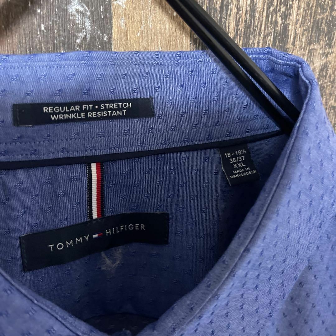 TOMMY HILFIGER(トミーヒルフィガー)のトミーヒルフィガー ブルー 総柄 千鳥 メンズ 2XL シャツ USA古着 長袖 メンズのトップス(シャツ)の商品写真