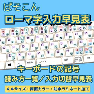 パソコン★文字入力表・キーボードの記号読み方一覧表　A4パウチ・ラミネート加工(その他)