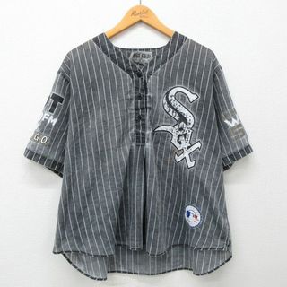 XL★古着 半袖 ベースボール シャツ メンズ 00年代 00s MLB シカゴホワイトソックス 大きいサイズ グレー他 ストライプ メジャーリーグ 野球 24apr18 中古 トップス(シャツ)