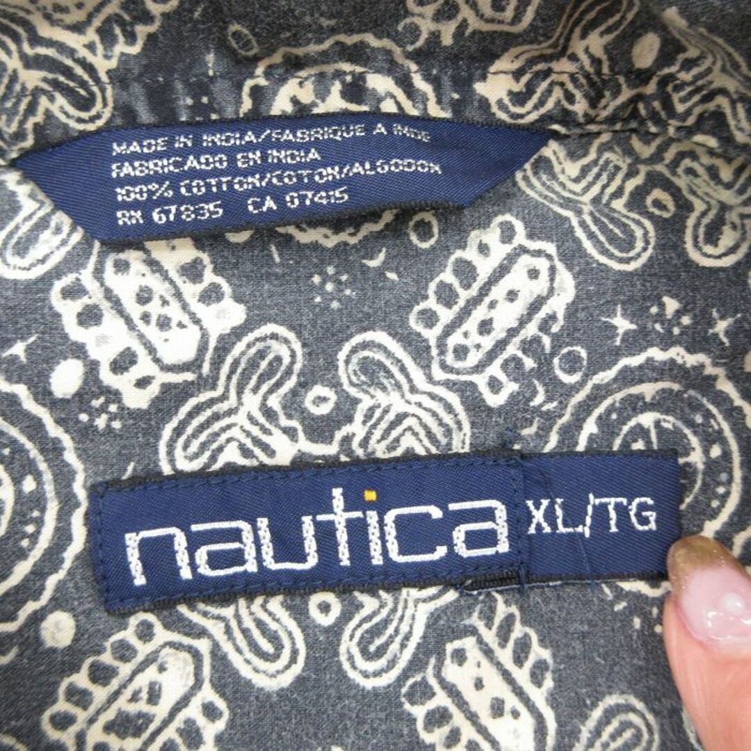 NAUTICA(ノーティカ)のXL★古着 ノーティカ NAUTICA 半袖 ブランド シャツ メンズ 90年代 90s 総柄 大きいサイズ ロング丈 コットン 濃グレー他 24apr18 中古 トップス メンズのトップス(シャツ)の商品写真