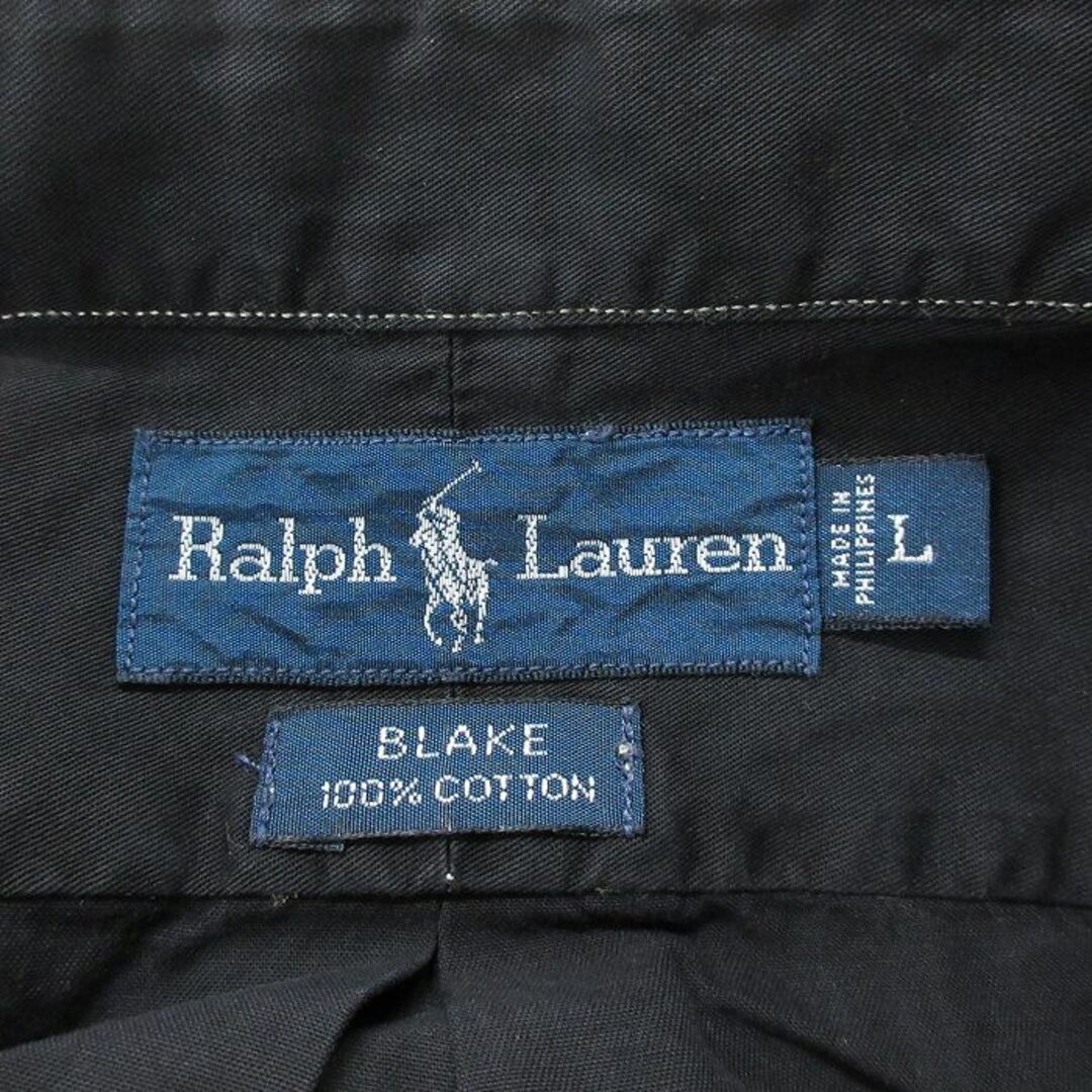 Ralph Lauren(ラルフローレン)のXL★古着 ラルフローレン Ralph Lauren 半袖 ブランド シャツ メンズ 90年代 90s ワンポイントロゴ BLAKE ロング丈 大きいサイズ コットン ボタンダウン 黒 ブラック 24apr18 中古 トップス メンズのトップス(シャツ)の商品写真