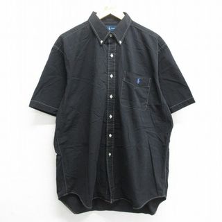 ラルフローレン(Ralph Lauren)のXL★古着 ラルフローレン Ralph Lauren 半袖 ブランド シャツ メンズ 90年代 90s ワンポイントロゴ BLAKE ロング丈 大きいサイズ コットン ボタンダウン 黒 ブラック 24apr18 中古 トップス(シャツ)