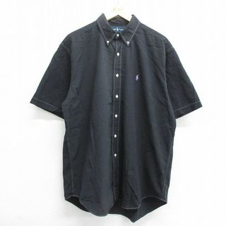 ラルフローレン(Ralph Lauren)のXL★古着 ラルフローレン Ralph Lauren 半袖 ブランド シャツ メンズ 90年代 90s ワンポイントロゴ BLAKE シアサッカー ロング丈 大きいサイズ コットン ボタンダウン 黒 ブラック 【spe】 24apr18 中古 トップス(シャツ)