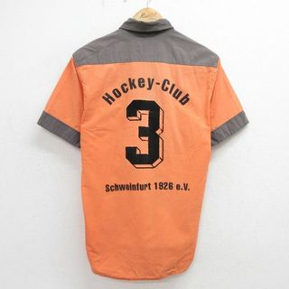 M★古着 半袖 シャツ メンズ 80年代 80s ホッケークラブ 3 フロッキープリント オレンジ他 【spe】 24apr18 中古 トップス(シャツ)