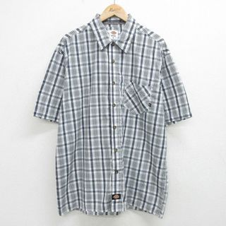 ディッキーズ(Dickies)のXL★古着 ディッキーズ Dickies 半袖 シャツ メンズ 大きいサイズ ロング丈 白他 ホワイト チェック 24apr18 中古 トップス(シャツ)