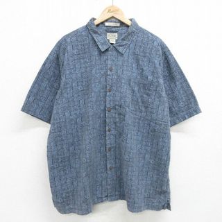 エルエルビーン(L.L.Bean)のXL★古着 エルエルビーン LLBEAN 半袖 シャツ メンズ 00年代 00s 総柄 大きいサイズ コットン 紺他 ネイビー 【spe】 24apr18 中古 トップス(シャツ)