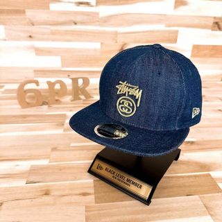 ニューエラー(NEW ERA)のレア【ニューエラ×ステューシー】限定コラボ デニム キャップ 紺×金ゴールド(キャップ)