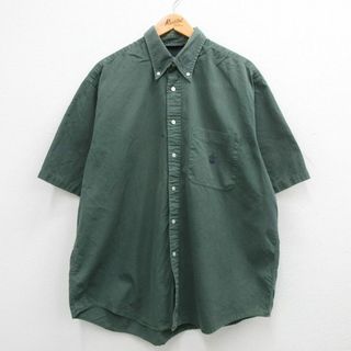 ノーティカ(NAUTICA)のXL★古着 ノーティカ NAUTICA 半袖 ブランド シャツ メンズ 90年代 90s ワンポイントロゴ 大きいサイズ コットン ボタンダウン USA製 濃緑 グリーン 24apr18 中古 トップス(シャツ)