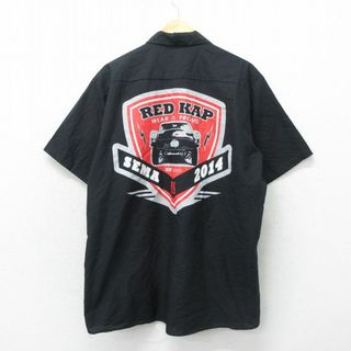 レッドキャップ(RED KAP)のXL★古着 レッドキャップ 半袖 ワーク シャツ メンズ 車 大きいサイズ ロング丈 黒 ブラック 24apr18 中古 トップス(シャツ)