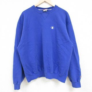 チャンピオン(Champion)のXL★古着 チャンピオン Champion 長袖 スウェット メンズ 00年代 00s ワンポイントロゴ クルーネック 青 ブルー 24apr18 中古 スエット トレーナー トップス(パーカー)