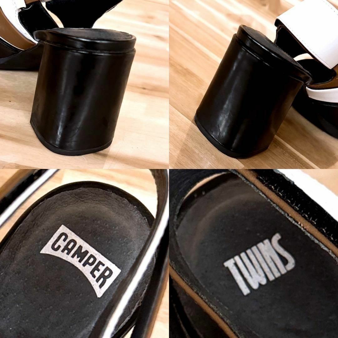 CAMPER(カンペール)の【カンペール】TWINS バックストラップ パンプス 本革レザー 38 黒×白 レディースの靴/シューズ(ハイヒール/パンプス)の商品写真