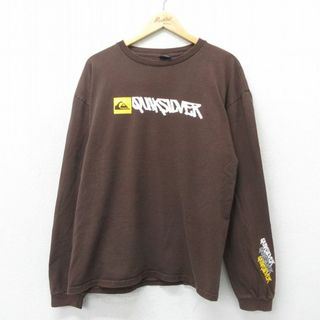 XL★古着 クイックシルバー QUIKSILVER 長袖 ビンテージ Tシャツ メンズ 00年代 00s ビッグロゴ 大きいサイズ コットン クルーネック USA製 こげ茶 ブラウン 【spe】 24apr18 中古(Tシャツ/カットソー(半袖/袖なし))