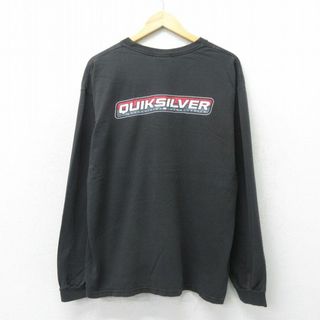 XL★古着 クイックシルバー QUIKSILVER 長袖 ビンテージ Tシャツ メンズ 00年代 00s ビッグロゴ 大きいサイズ コットン クルーネック 黒 ブラック 【spe】 24apr18 中古(Tシャツ/カットソー(半袖/袖なし))