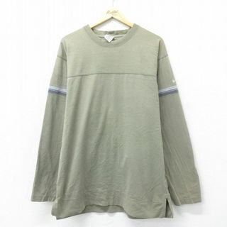 コロンビア(Columbia)のXL★古着 コロンビア COLUMBIA 長袖 ビンテージ Tシャツ メンズ 90年代 90s ワンポイントロゴ コットン クルーネック 濃緑 グリーン 24apr18 中古(Tシャツ/カットソー(半袖/袖なし))