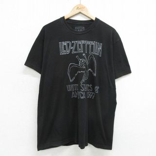 XL★古着 半袖 ロック バンド Tシャツ メンズ レッドツェッペリン 大きいサイズ コットン クルーネック 黒 ブラック 24apr18 中古(Tシャツ/カットソー(半袖/袖なし))