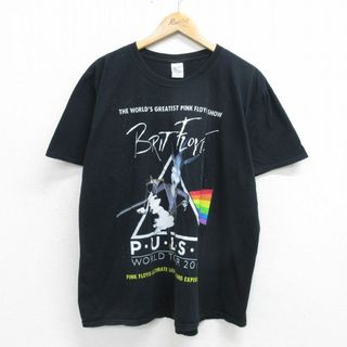 XL★古着 半袖 ロック バンド Tシャツ メンズ ブリットフロイド ピンクフロイド 大きいサイズ コットン クルーネック 黒 ブラック 24apr18 中古(Tシャツ/カットソー(半袖/袖なし))